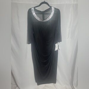 Alex Evenings Black Beaded Neckline Mesh Overlay Dress Plus Size 24W